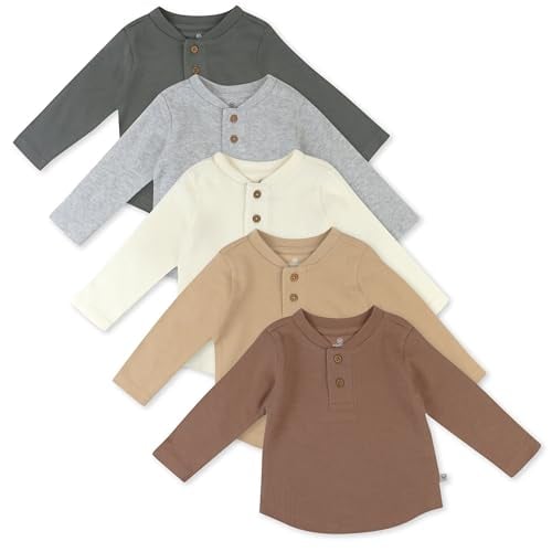 HonestBaby 5-Pack Waffle Henley Long Sleeve Shirts for Infant Baby and Toddler Boys Deal