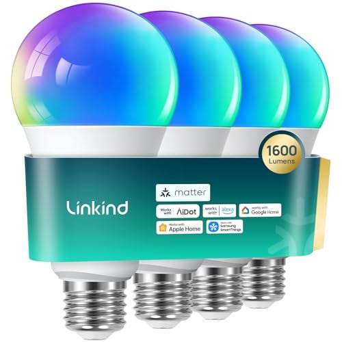 Linkind Matter Smart Color-Changing A21 E26 Wi-Fi LED Bulbs w/ Music Sync (4-Count, 100W Equivalent, 1600 Lumens) Deal