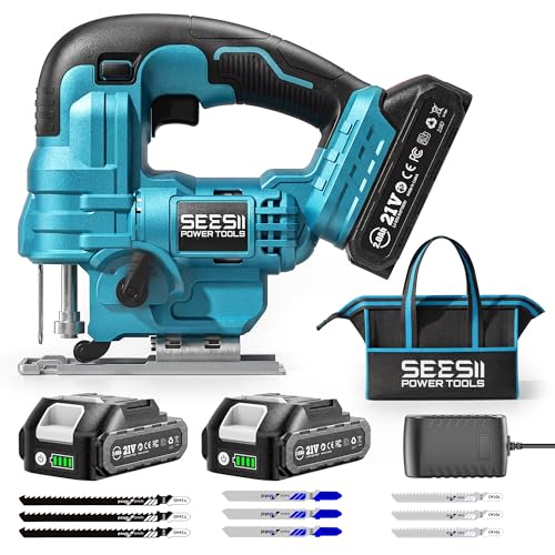 Seesii Cordless Jigsaw w/ 2x 2.0Ah Batteries, Charger, 9 Blades & Storage Bag Deal