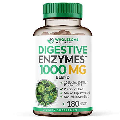 Wholesome Wellness 1000MG Plus Prebiotics & Probiotics Digestive Enzymes Supplement, 180 Capsules
