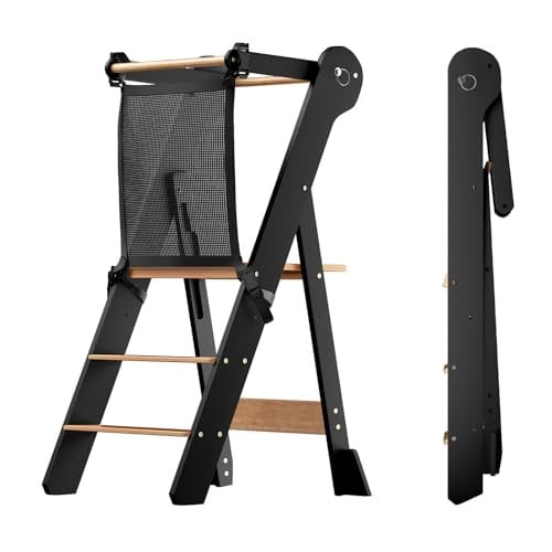 COSYLAND Foldable Toddler Kitchen Stool Helper - Height Adjustable Standing Tower