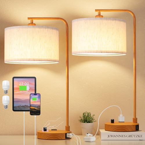 Innqoo Dimmable Modern Wood Linen Shade Table Lamps 2-Pack Deal