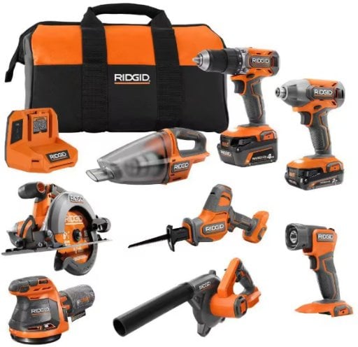 Rigid 18V Cordless 8-Tool Combo Kit with 2Ah and 4Ah MAX Output Batteries Deal