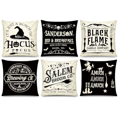 6-Pack 18" x 18" Halloween Pillow Covers (Halloween Black White)