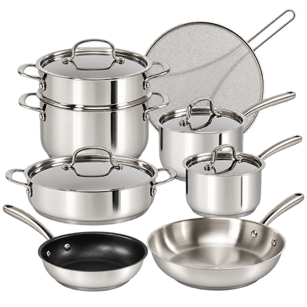 Goodful 12-Piece Classic Stainless Steel Cookware Set Deal
