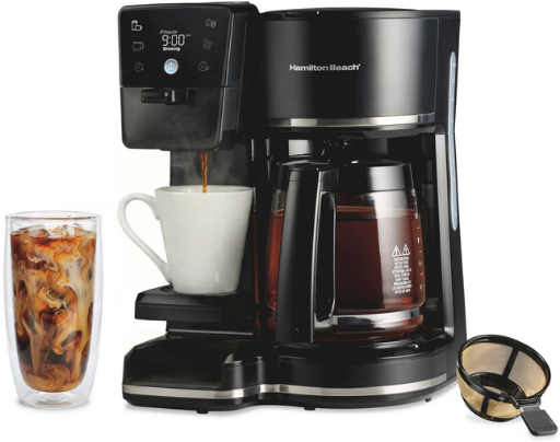 Hamilton Beach 2-Way Programmable Iced and Hot Coffee Maker Single-Serve and 12-Cup Glass Carafe Deal
