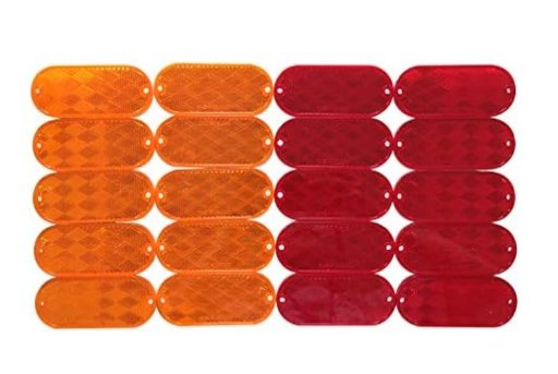 MaxxHaul Self Adhesive Or Drill Oval Reflectors 20-Pack (10 Amber, 10 Red)