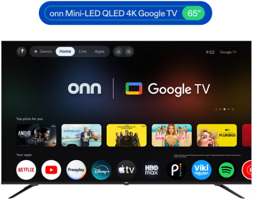 Onn 65" Mini-LED QLED 4K UHD Smart Google TV Deal
