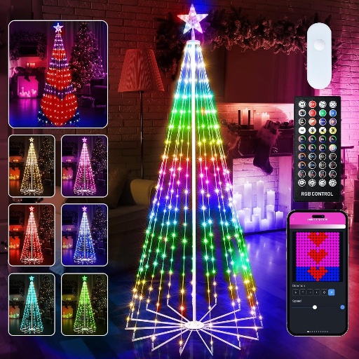 Christmas Cone Tree Lights Outdoor with Star Topper 7.5Ft
