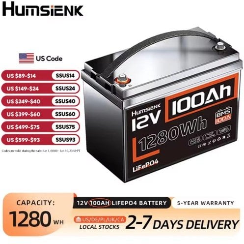 Humsienk 12V 100Ah Lithium LiFePO4 Battery w/ 100A BMS Deal
