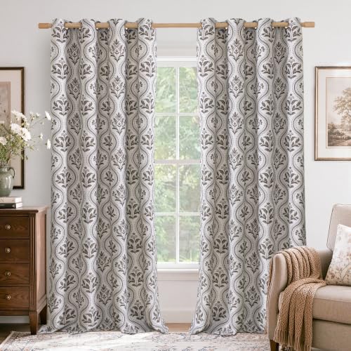YoungsTex 2-Panel Brown Floral Linen-Blend Curtains