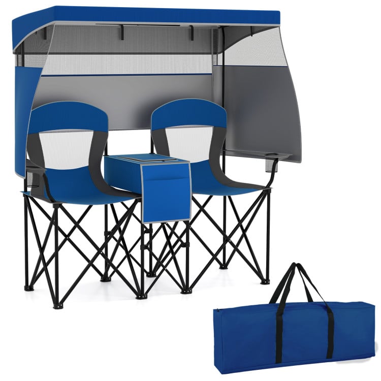 Costway Double Beach Chair with Adjustable Canopy and 3 Side Shading Curtains