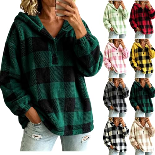 Women's Fuzzy Sherpa Plaid Flannel Hoodie