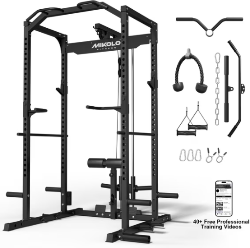 Mikolo Multi-Functional Squat Rack with LAT Pulldown System