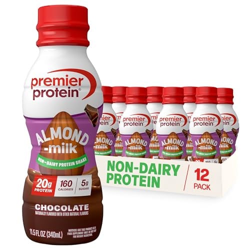 Premier Protein Non-Dairy Plant Based Almondmilk Protein Shake, Chocolate, 11.5 Fl oz (12 Pack)