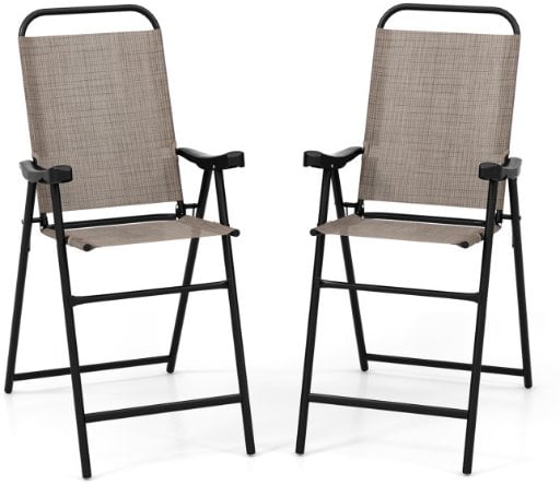 Costway Set of 2 Patio Folding Bar Stool w/ Metal Frame & Footrest (Coffee) Deal