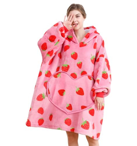Wearable Blanket Hoodie Strawberry