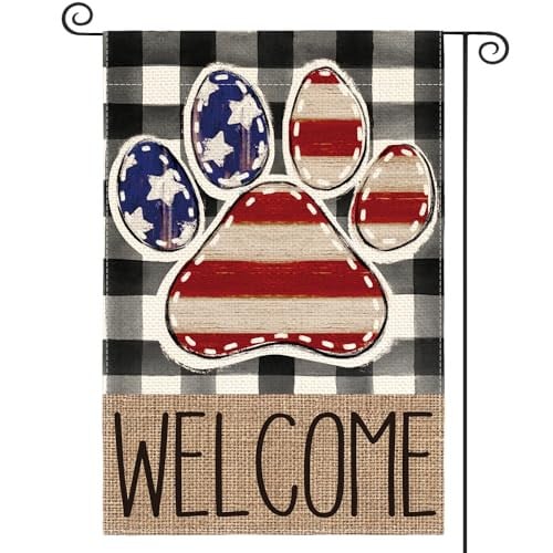 American Flag Paw Print Garden Flag 12x18 inch