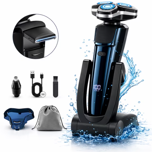 NICEBAY Wet/Dry Electric Razor for Men with Nose Trimmer, Type-C Charging, IPX7 Waterproof