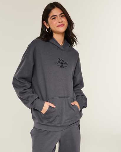 Hollister Feel Good Oversized Sparkle Logo Graphic Hoodie Deal