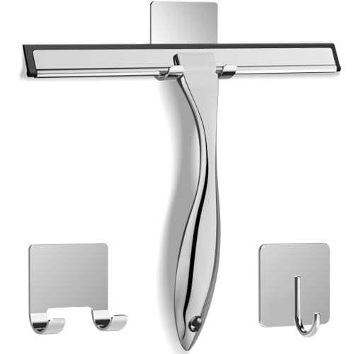Docrok All-Purpose Stainless Steel Shower Squeegee w/ 2x Adhesive Hooks Deal