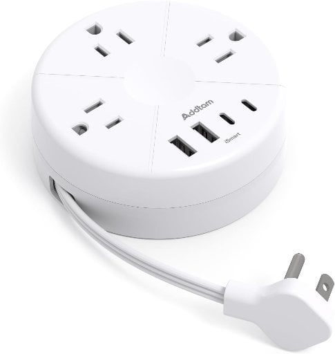 Travel Esstentials Cruise Approved Power Strip with 5ft Retractable Cord