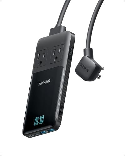 140W Anker Prime Flat Plug Power Strip w/ 5' Extension (2 AC, 2 USB-A & 2 USB-C) Deal