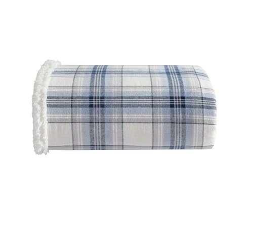50" x 60" Eddie Bauer Reversible Sherpa & Fleece Throw Blanket Edgewood Plaid Blue