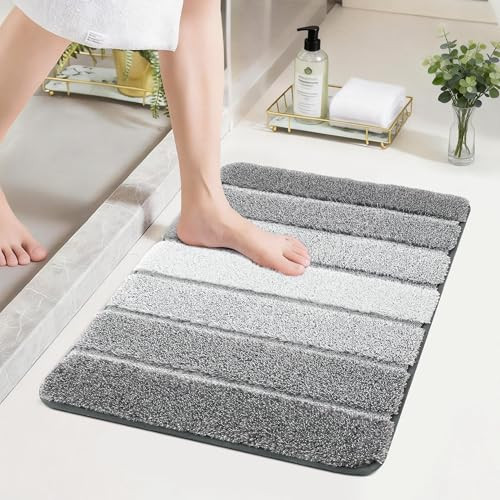 COSY HOMEER 24"x17" Ultra Soft Absorbent Bath Rug Mat w/ Non-Slip TPR Backing (Grey)