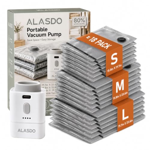 ALASDO Travel Vacuum Storage Bags 18-Count w/ USB-C Rechargeable Electric Pump Deal