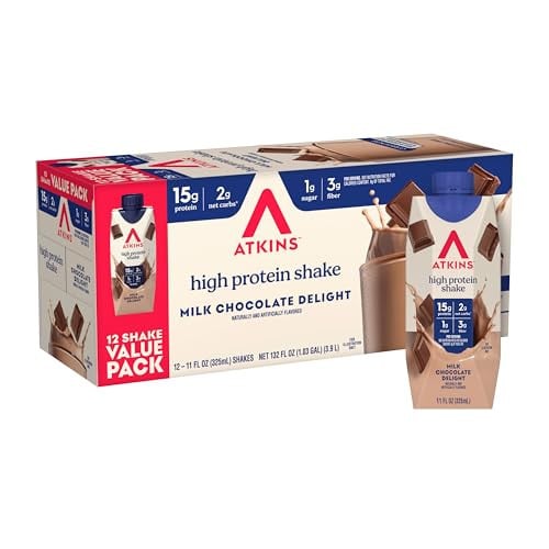 Atkins Milk Chocolate Delight High Protein Shake, 12 Count Deal