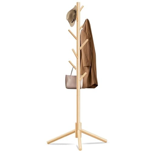 Unisakey Wooden Coat Rack w/ 8 Hooks & Adjustable Heights