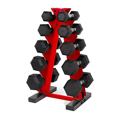 CAP Barbell 150 LB Coated Hex Dumbbell Weight Set w/ Vertical Rack