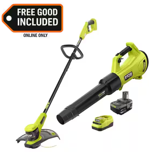 RYOBI ONE+ HP 18V Brushless 450 CFM Cordless Leaf Blower with 4.0 Ah Battery, Charger, & FREE ONE+ 18V 13 in. String Trimmer