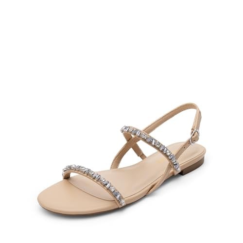 DREAM PAIRS Women's Rhinestone Open Toe Flat Sandals Deal