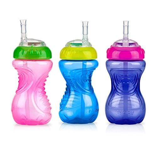 Nuby No-Spill Soft Straw Easy Grip Sippy Cup 3-Pack 10-oz