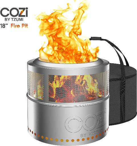 Cozi by Tzumi 18" Smokeless Fire Pit Stainless Steel Portable Fire Pit with Carry Bag