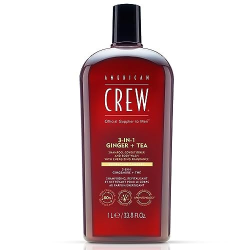 (Prime Deal) AMERICAN CREW 3-in-1 Ginger & Tea Shampoo, Conditioner & Body Wash for Men 33.8-Oz