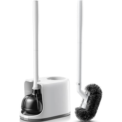 HAMITOR Deep Cleaning Toilet Bowl Brush + Plunger Combo (White)