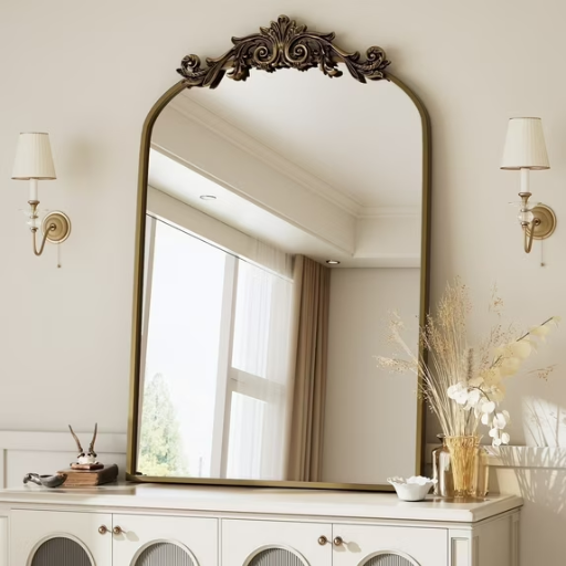 BEAUTYPEAK 32"x 22" Vanity Wall Mirror Decorative Vintage Arch Bathroom Mirror, Bronze