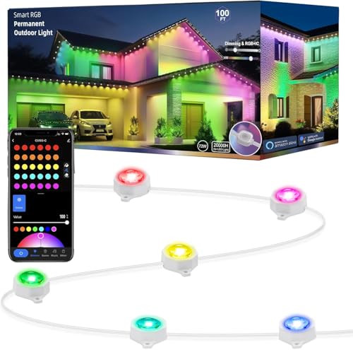 Rosykite Permanent Outdoor Lights 100ft Smart RGB+IC Color
