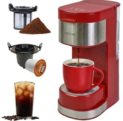 Kenmore Single Serve Coffee Maker K-Cup & Ground Coffee Compatible 6-12oz Brew Red Deal