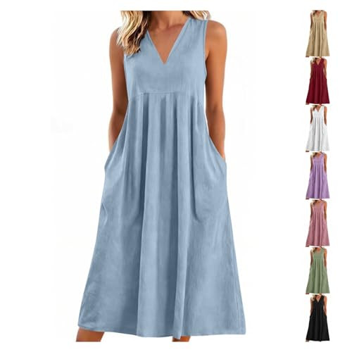 Linen V-Neck Sleeveless Maxi Dress