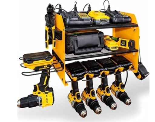 Modular Power Tool Organizer Wall Mount with 6 Drill Holders and 8 Outlets