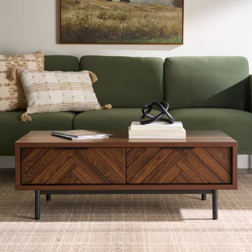 Better Homes and Gardens Wyatt Geo Modern Rectangular Wood Coffee Table w/ Storage (Walnut Brown) Deal