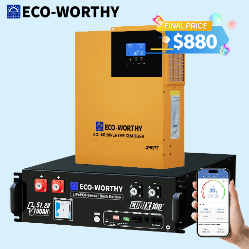 ECO-WORTHY Home Backup Power 48V 100Ah LiFePO4 + 3500W 48V Hybrid Inverter Deal