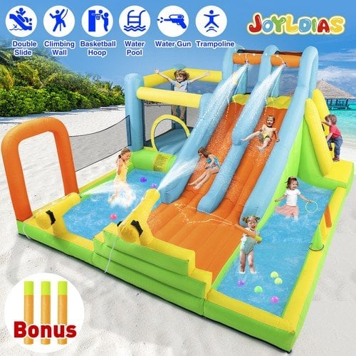 6-in-1 Kids Inflatable Bounce House w/ Double Water Slide & Splash Pool Deal