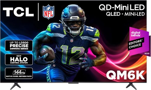TCL 85-Inch QM6K Series QD-Mini LED 4K UHD QLED 144Hz Google Smart TV
