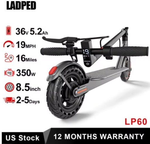 LADPED LP60 Electric Scooter 19MPH Speed 16 Miles Range 8.5" Tire Deal