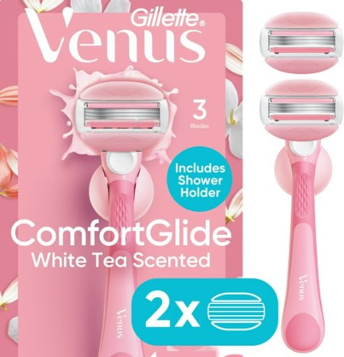 Venus ComfortGlide White Tea Manual Razor for Women, 3 blades, Handle and 2 Blade Refills